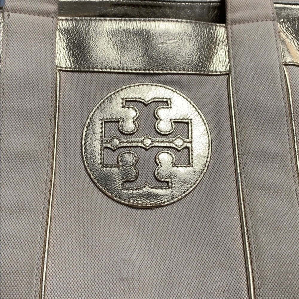 Tory Burch Gold and Canvas Tote